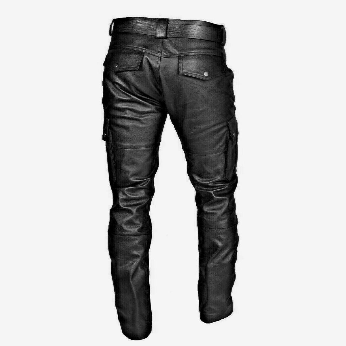 Moto Biker Cowhide Leather Pencil Pants Mens Slim Fit High Quality Pockets  Genuine Leather Cargo Pants Man Long Rider Trousers