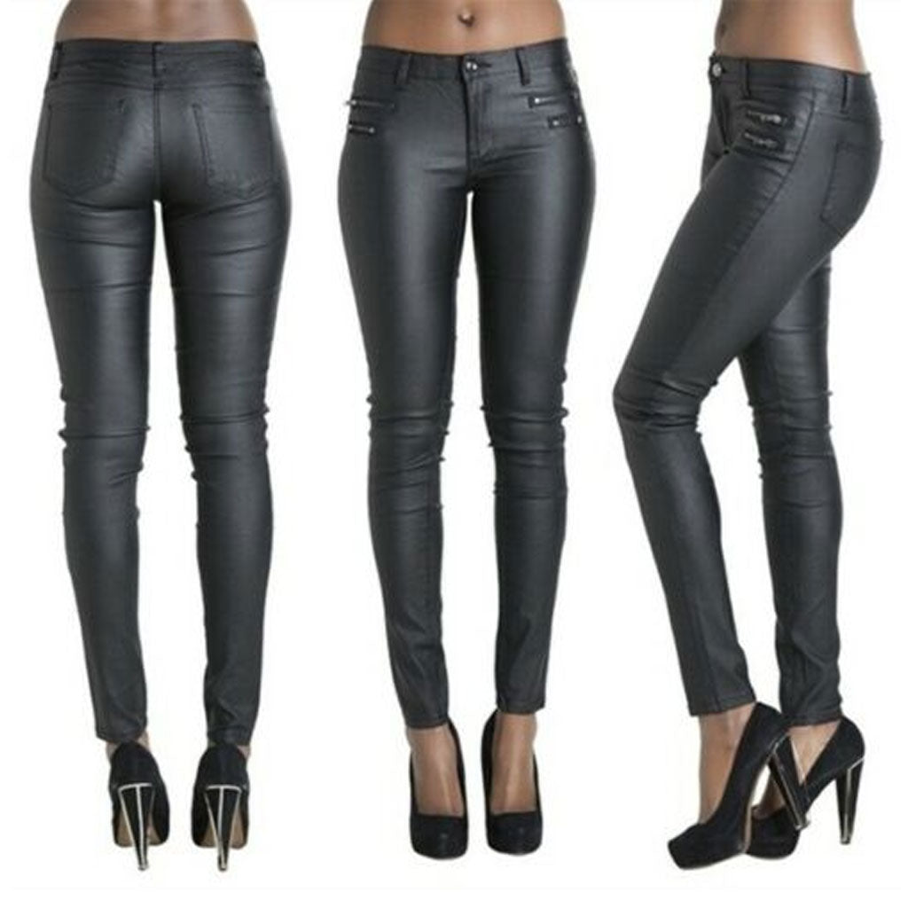 High Waisted Leather Look Jegging