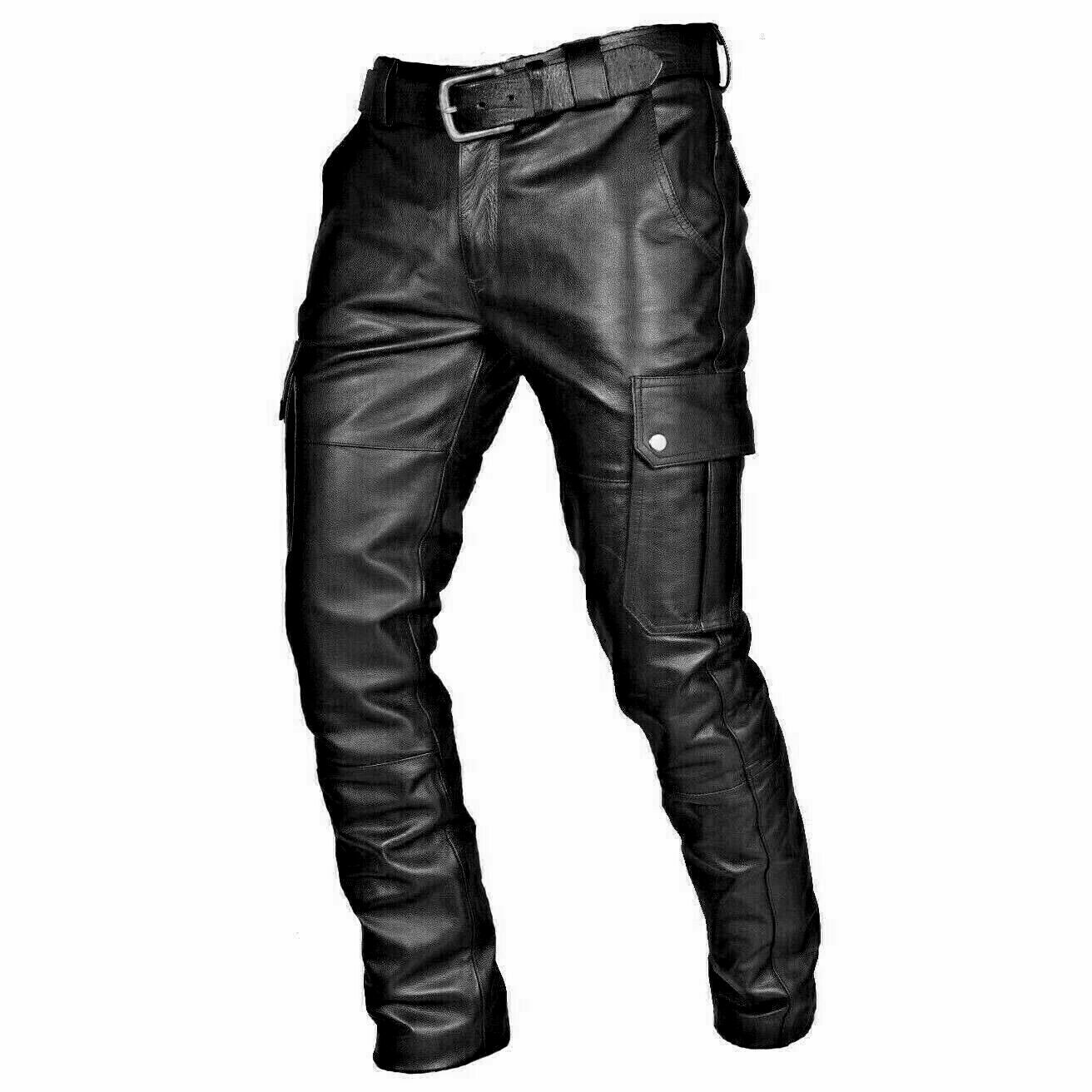 Men's Genuine Cowhide Burgundy Leather Jeans Style Trousers Pants