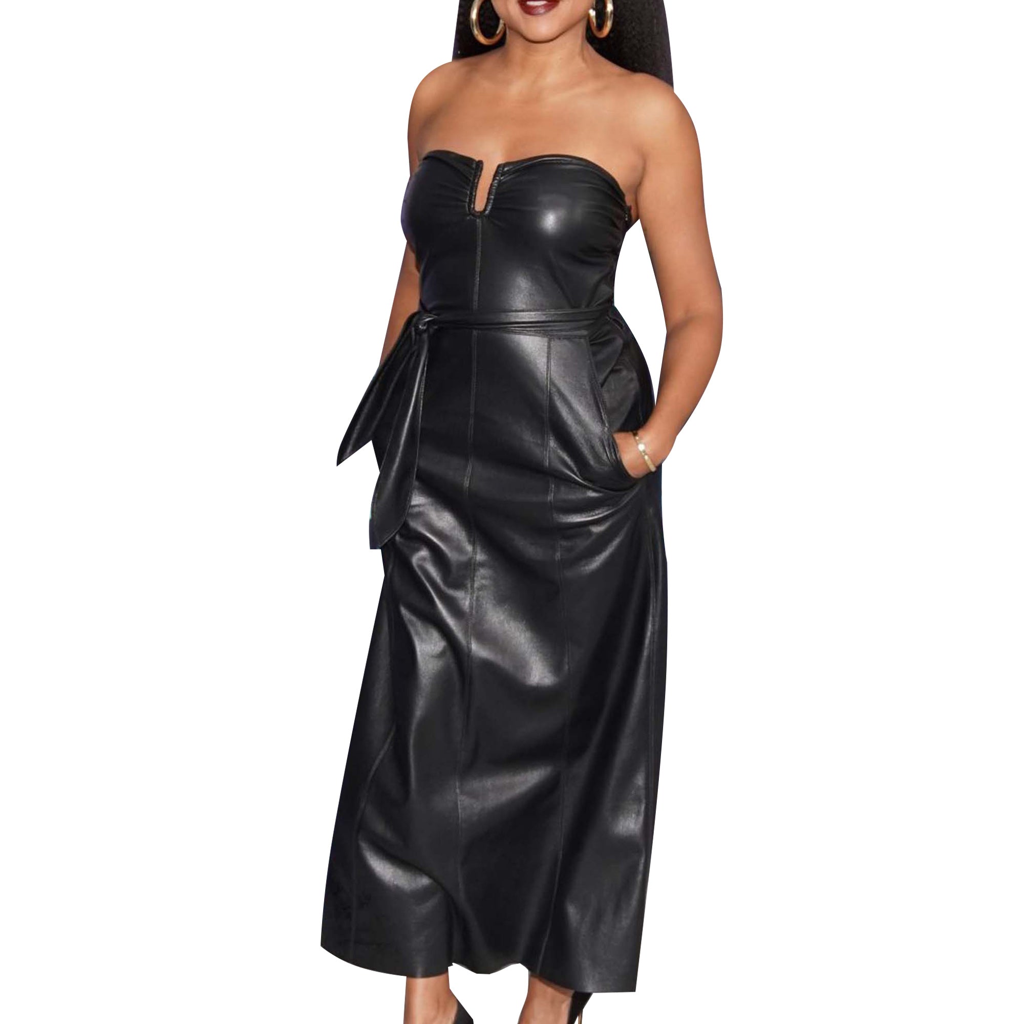 Genuine leather cheap maxi dresses