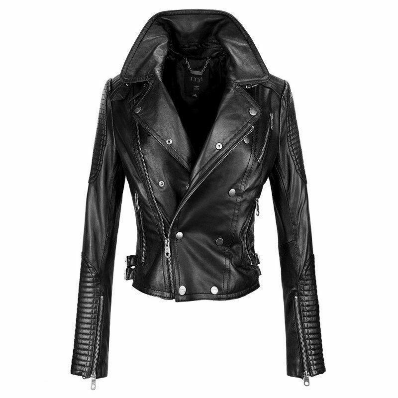 Womens Quilted Black Leather Motorcycle Jacket