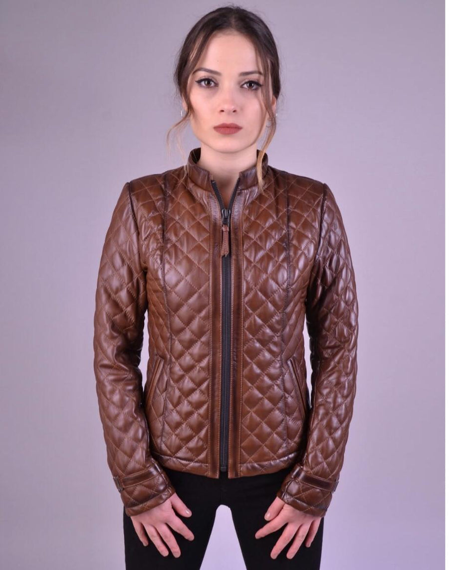 Women`s Shade Brown Quilted Leather Jacket