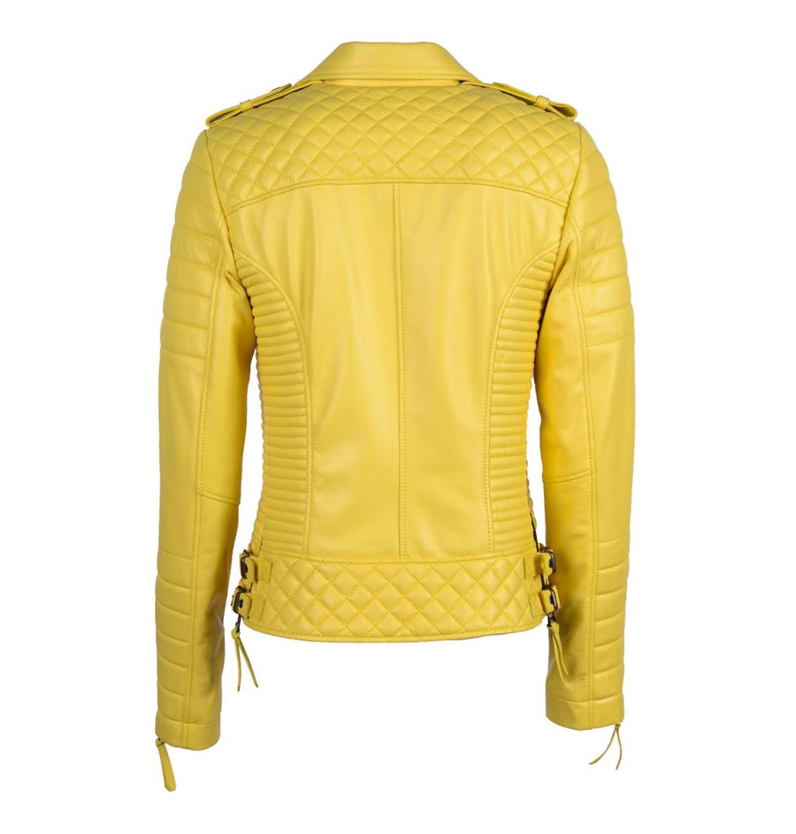 Women`s Yellow Biker Leather Jacket