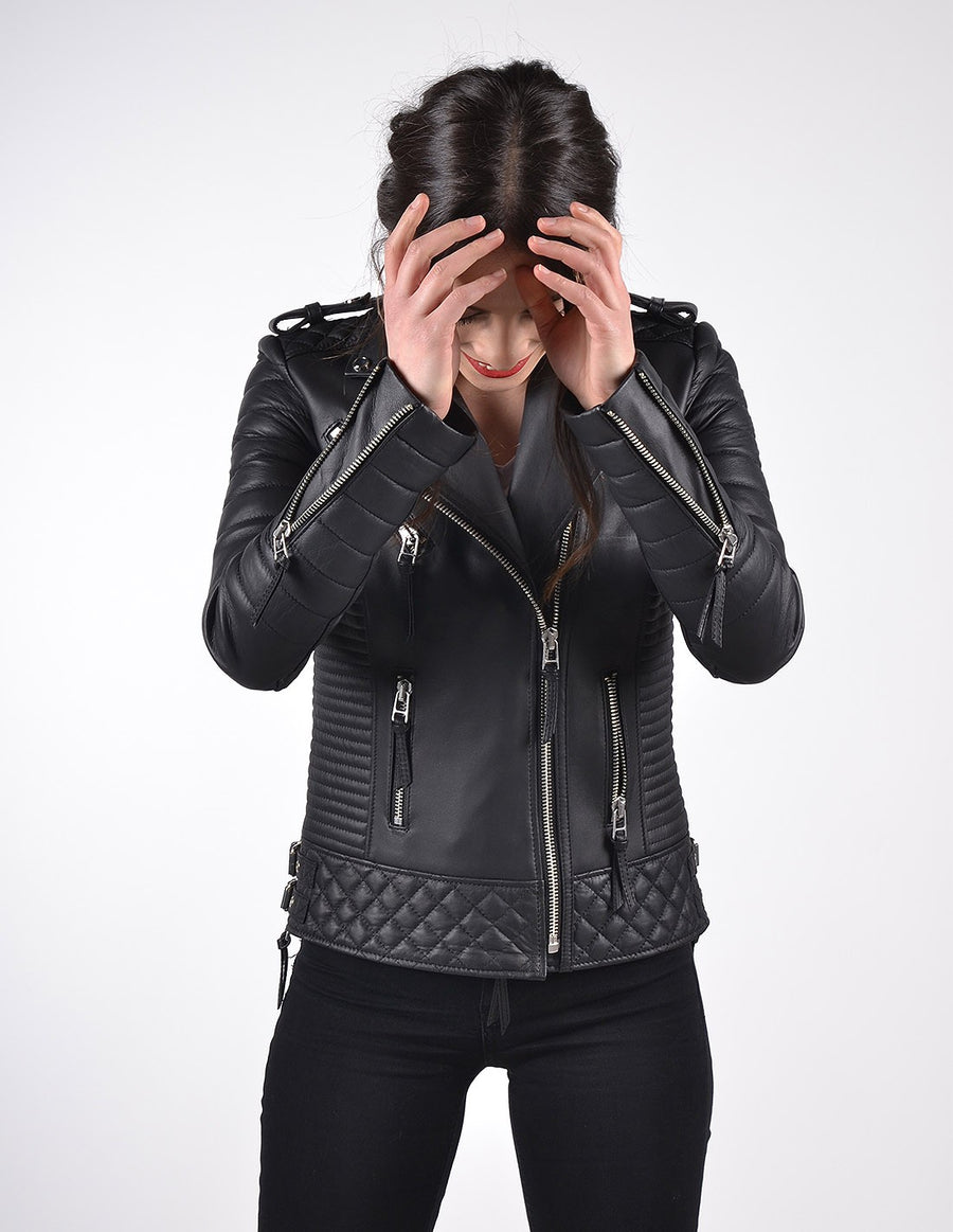 Women's Black Biker Leather Jacket