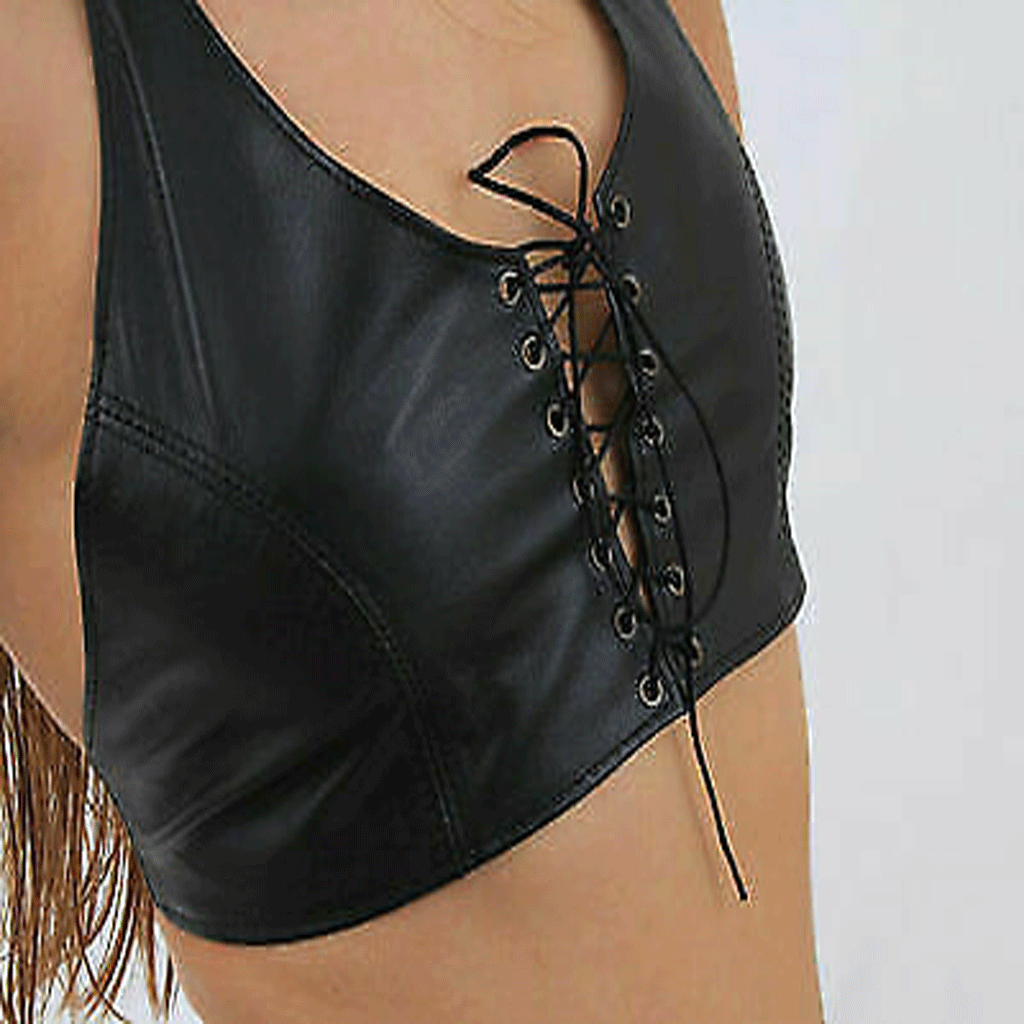 Top Cropped Motorcycle Biker Raw Ham Bra Halter - Luxurena Leather