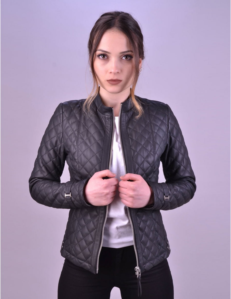 Women`s Black Quilted Leather Jacket