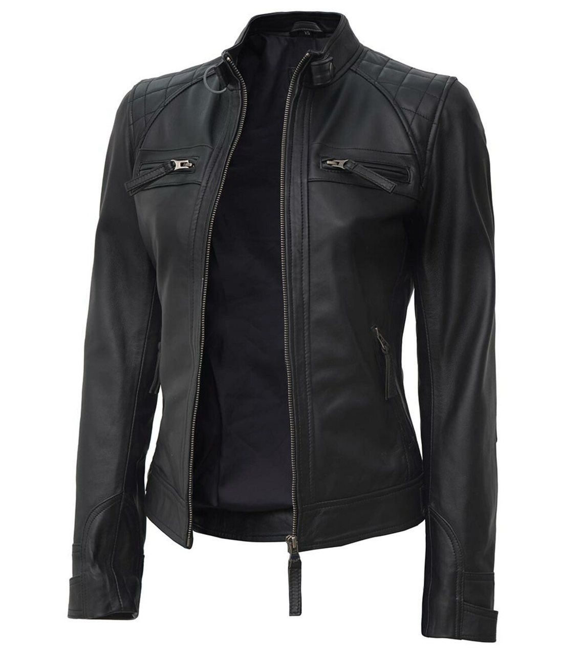 Womens Black Leather Jacket Biker Moto Lambskin Biker Jacket