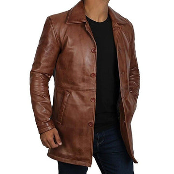 Men's Brown Leather Blazer Jacket