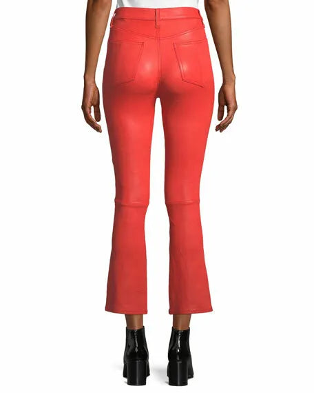 Leather Pants High Leggings Women Stretch Waist Pant Size Legging Skinny Red