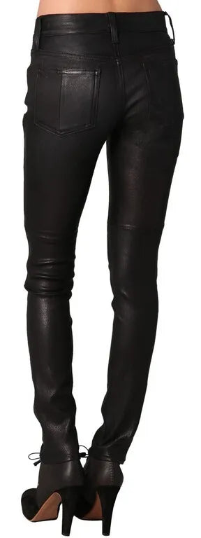 Womens Real Leather Pants Slim Fit Black Leggings Skinny Trousers