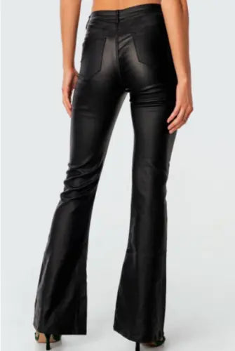 Women's Real Soft Leather Stretched Skinny Fit Flared Trouser pants