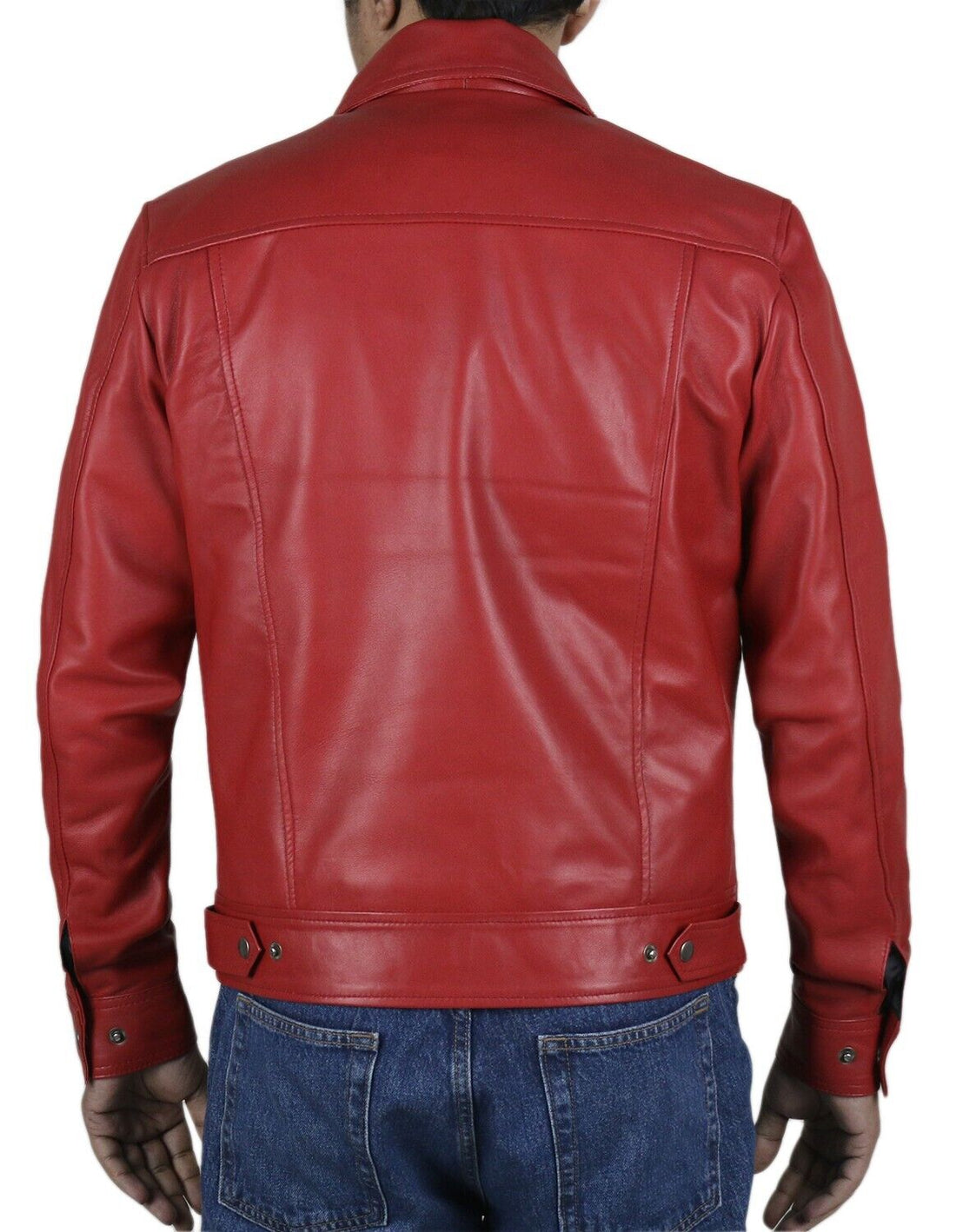 Mens Red Cafe Racer Genuine Sheepskin Leather Jacket - Straight Fit Biker Outfit